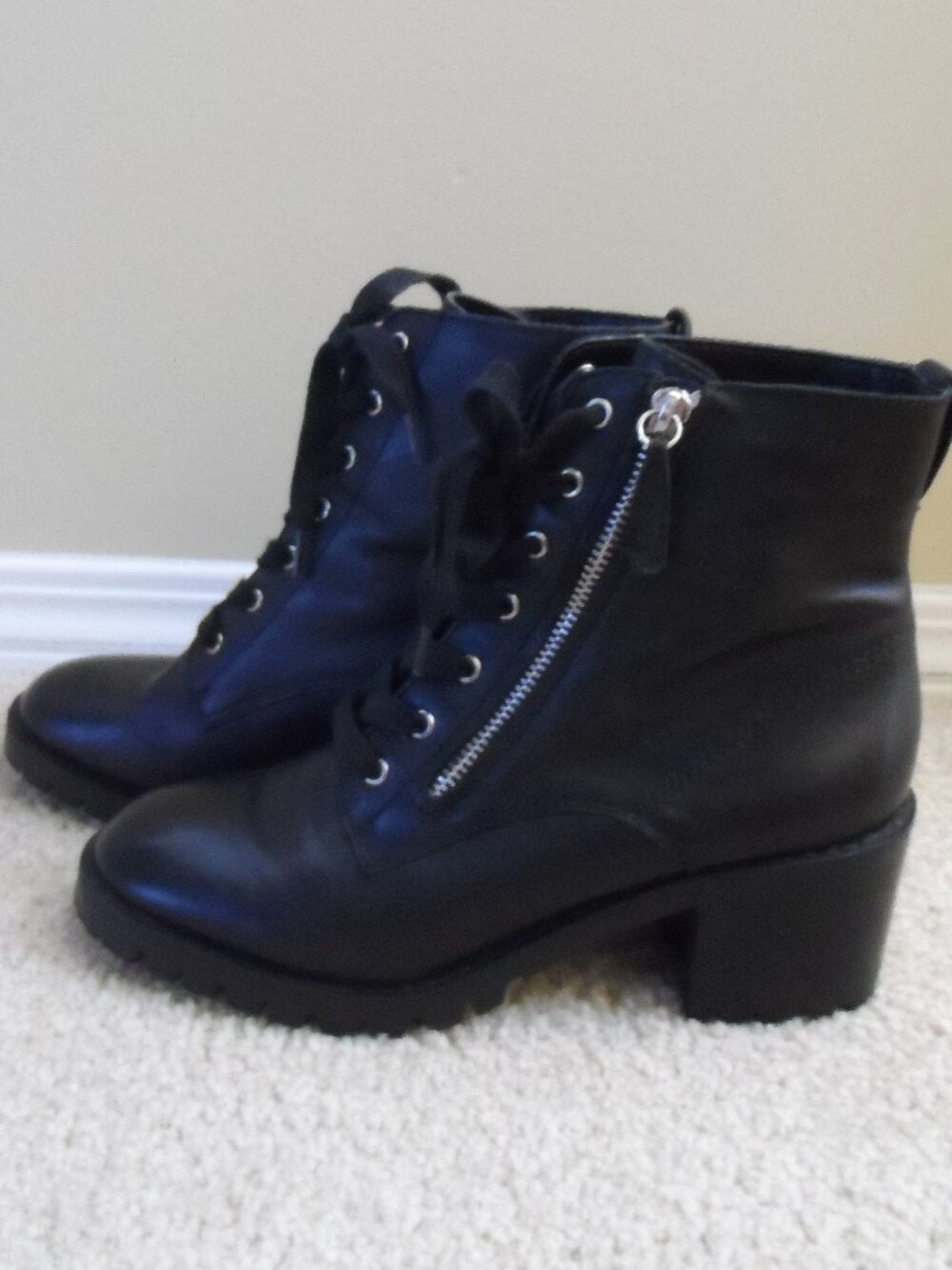 Aldo Genuine Leather Black Combat Boots sz., 7.5